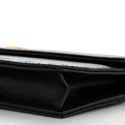 Saint Laurent Grain De Poudre Matelasse Chevron Monogram Envelope Chain Wallet Black 8 of 9