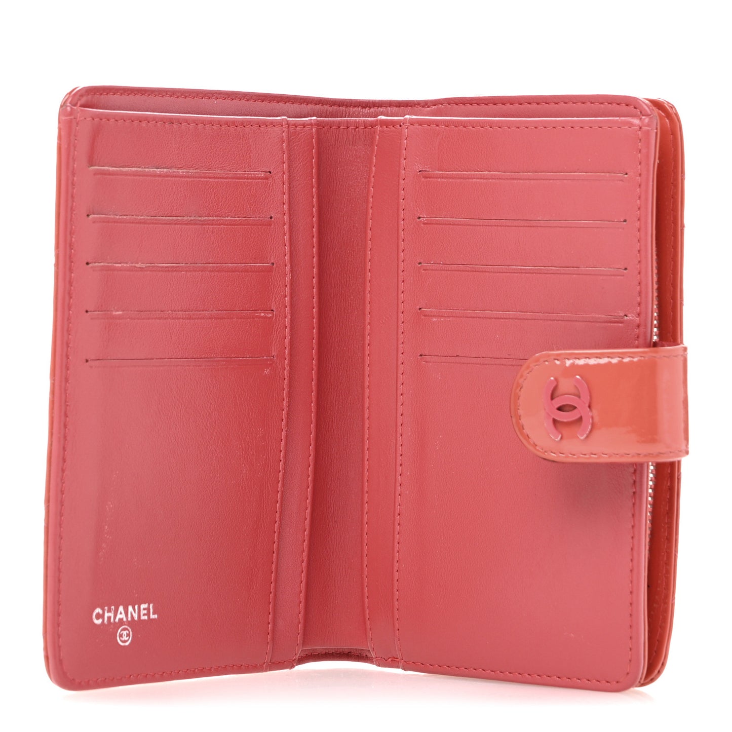 Patent Quilted Zip Pocket Wallet Coral