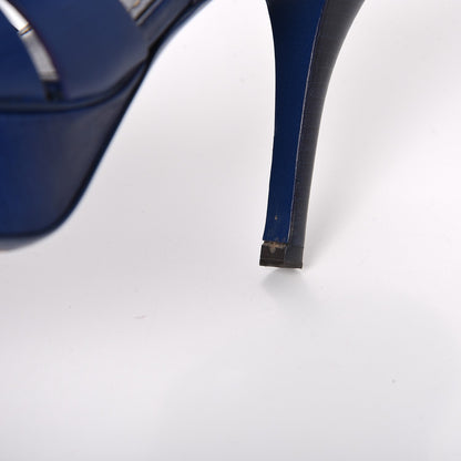 Saint Laurent Calfskin Tribute 75 Platform Sandals 36.5 Royal Blue 12 of 13