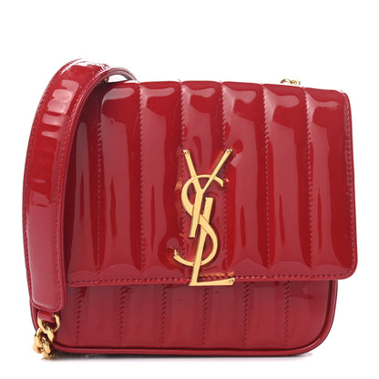 Saint Laurent Patent Matelasse Monogram Small Vicky Chain Bag Red 1 of 8