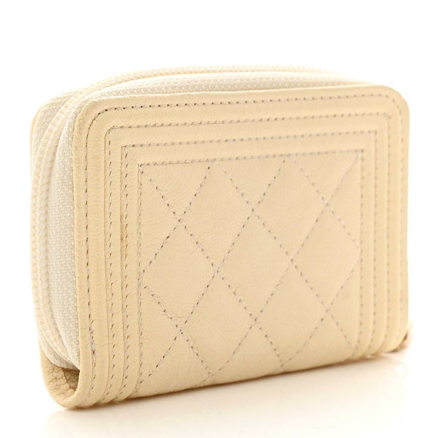 Caviar Quilted Boy Zip Around Coin Purse Wallet Ivory