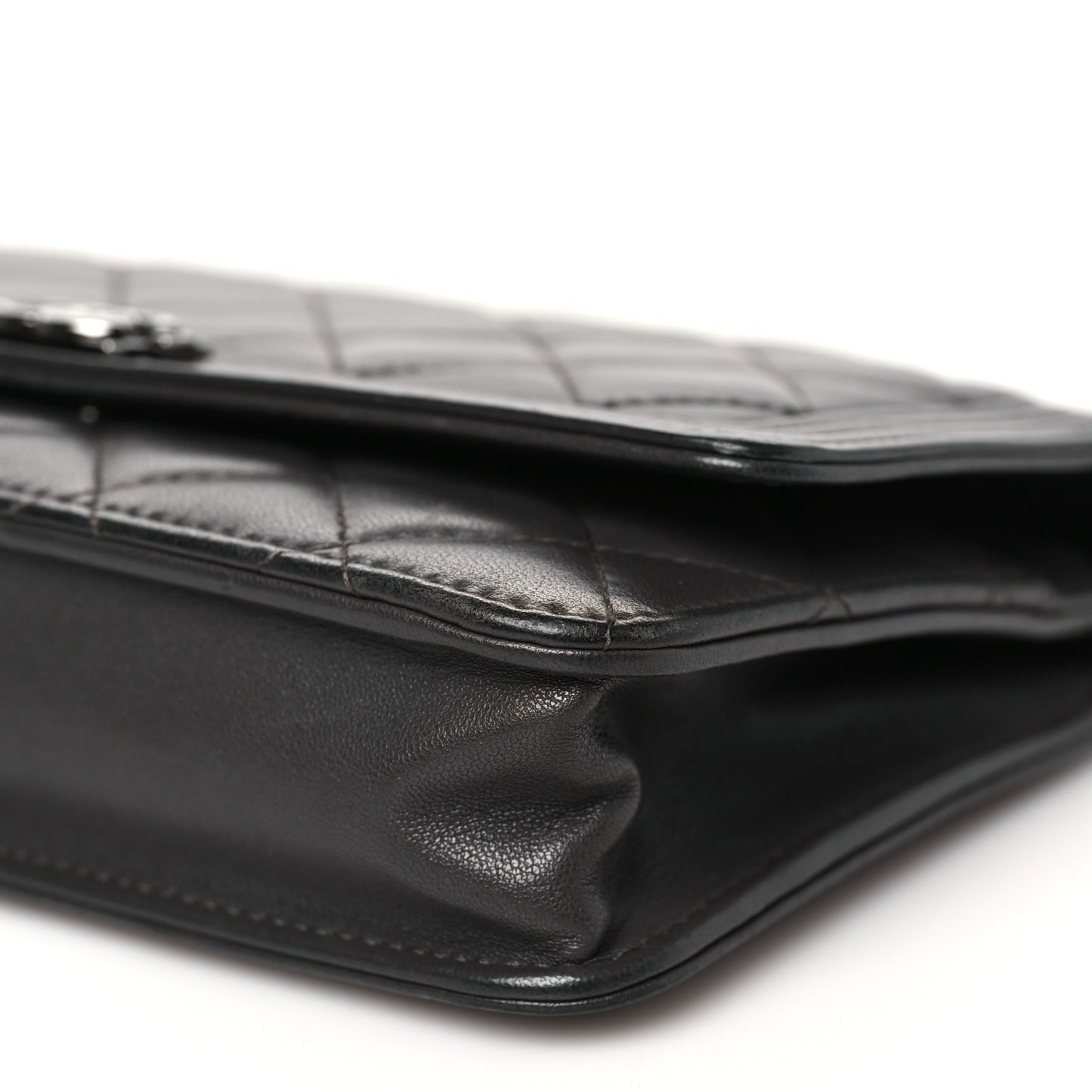 Lambskin Quilted Boy Wallet On Chain WOC Dark Grey