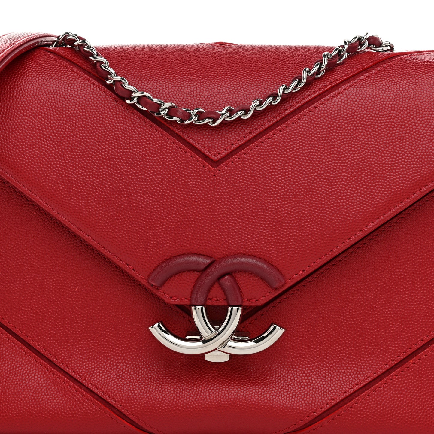 Caviar Macro Chevron Single Flap Red