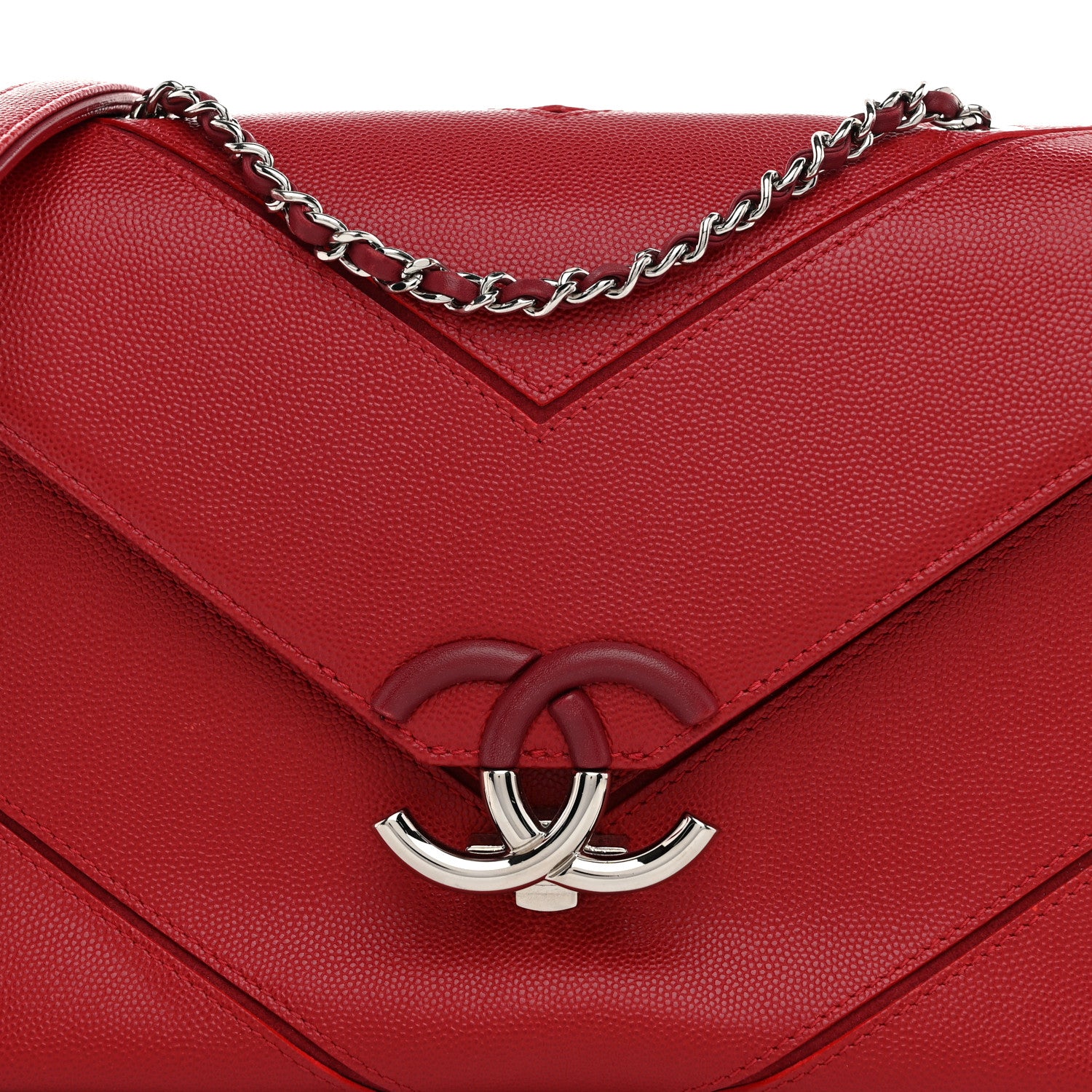 Chanel Caviar Macro Chevron Single Flap Red 8 of 10