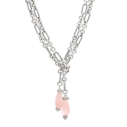 David Yurman Sterling Silver Diamond Rose Quartz Figaro Lariat Necklace 1 of 4