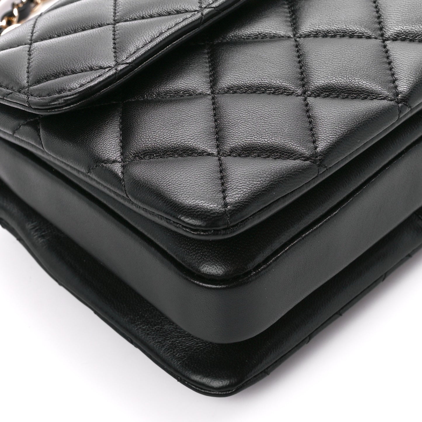Lambskin Quilted Mini Trendy CC Dual Handle Flap Bag Black
