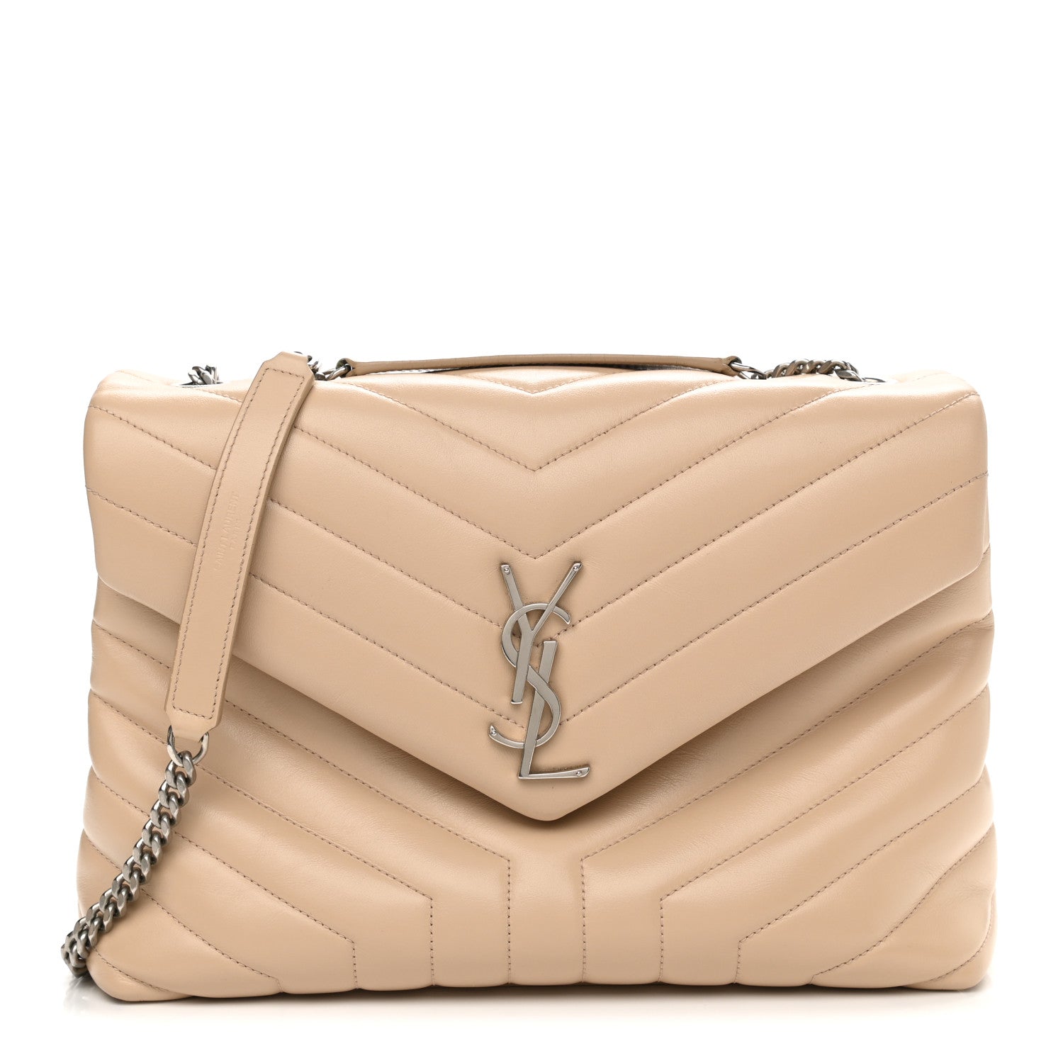 Saint Laurent Calfskin Y Quilted Monogram Medium Loulou Chain Satchel Dark Beige 1 of 12