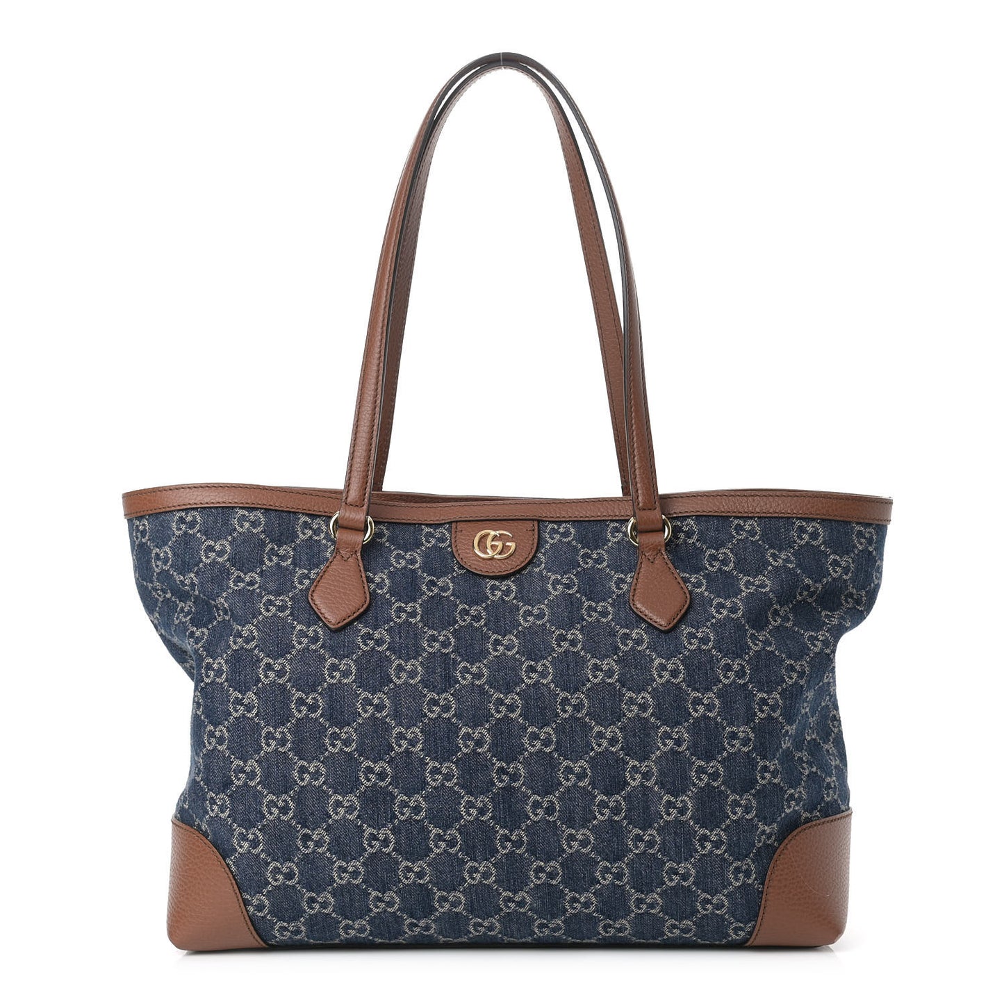 New Denim GG Monogram Medium Ophidia Shopping Tote Blue Tea Cuir