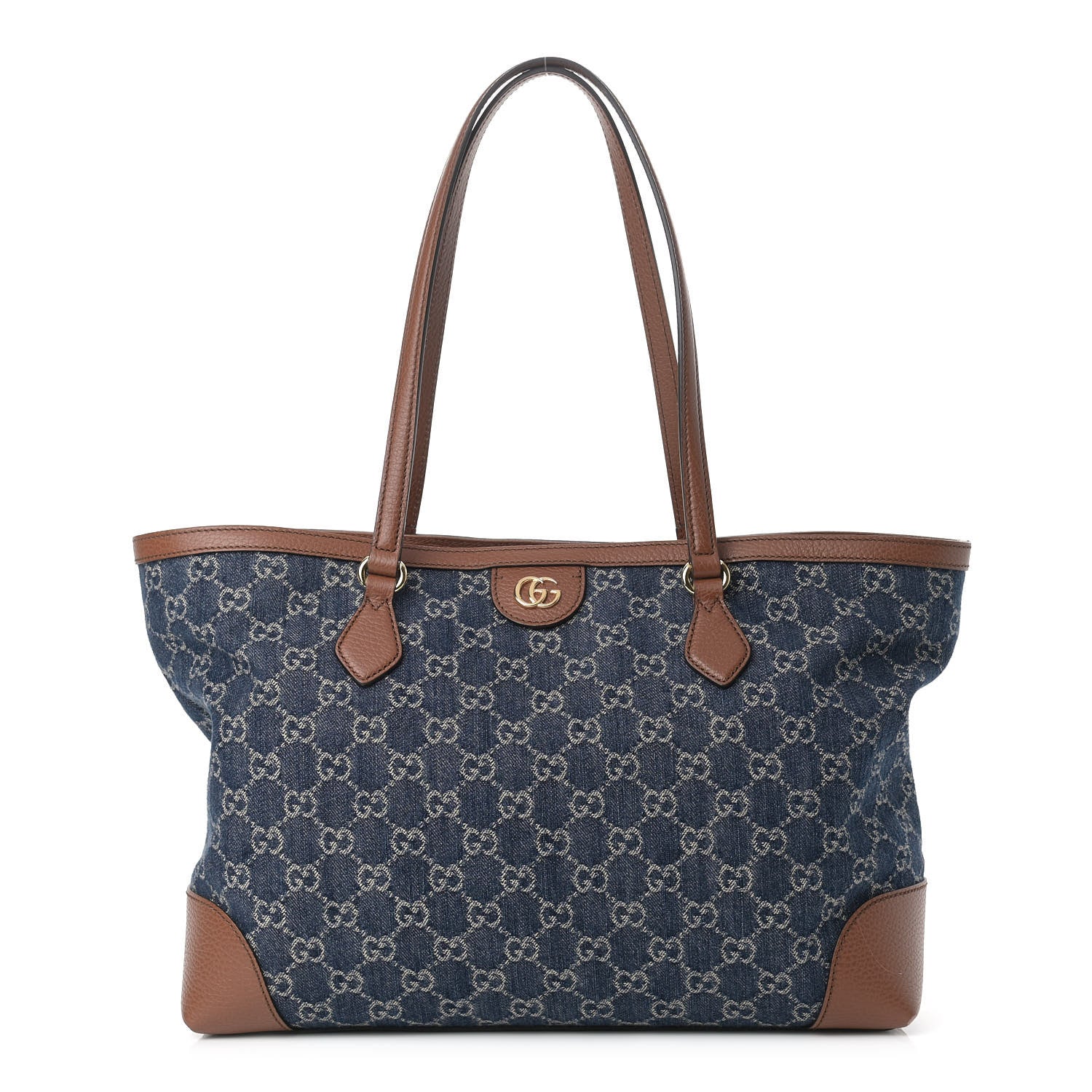 Gucci New Denim GG Monogram Medium Ophidia Shopping Tote Blue Tea Cuir 1 of 12