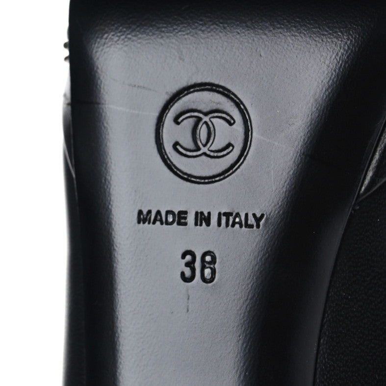 Calfskin Patent CC Cap Toe Platform Chain Pumps 38 Black