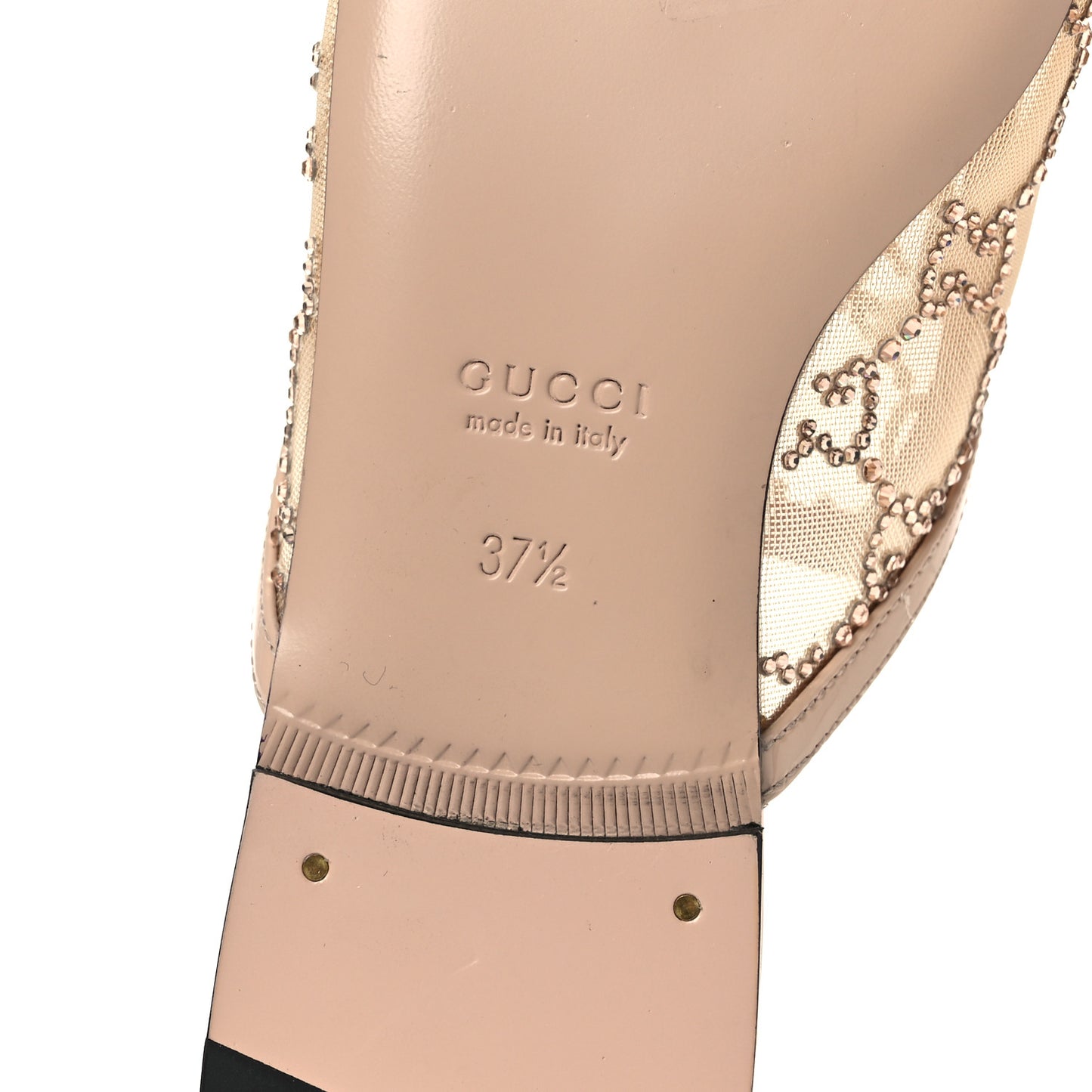 Patent Mesh Crystal GG Monogram Womens Princetown Slippers 37.5 Ivory