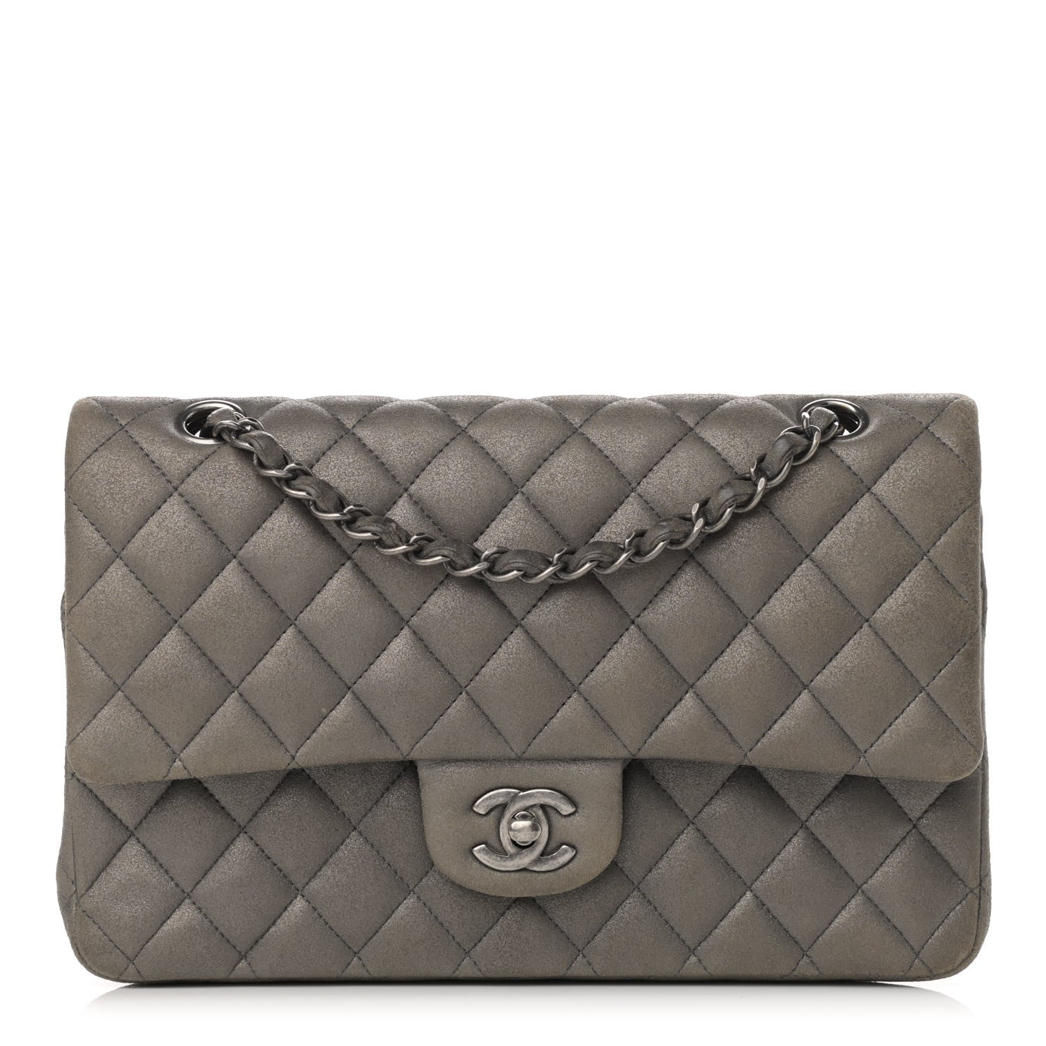 Chanel Metallic Lambskin Quilted Medium Double Flap Pewter 1 of 17