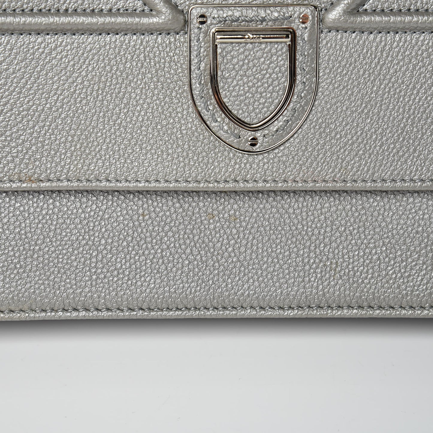 Metallic Grained Calfskin Diorama Satchel Silver