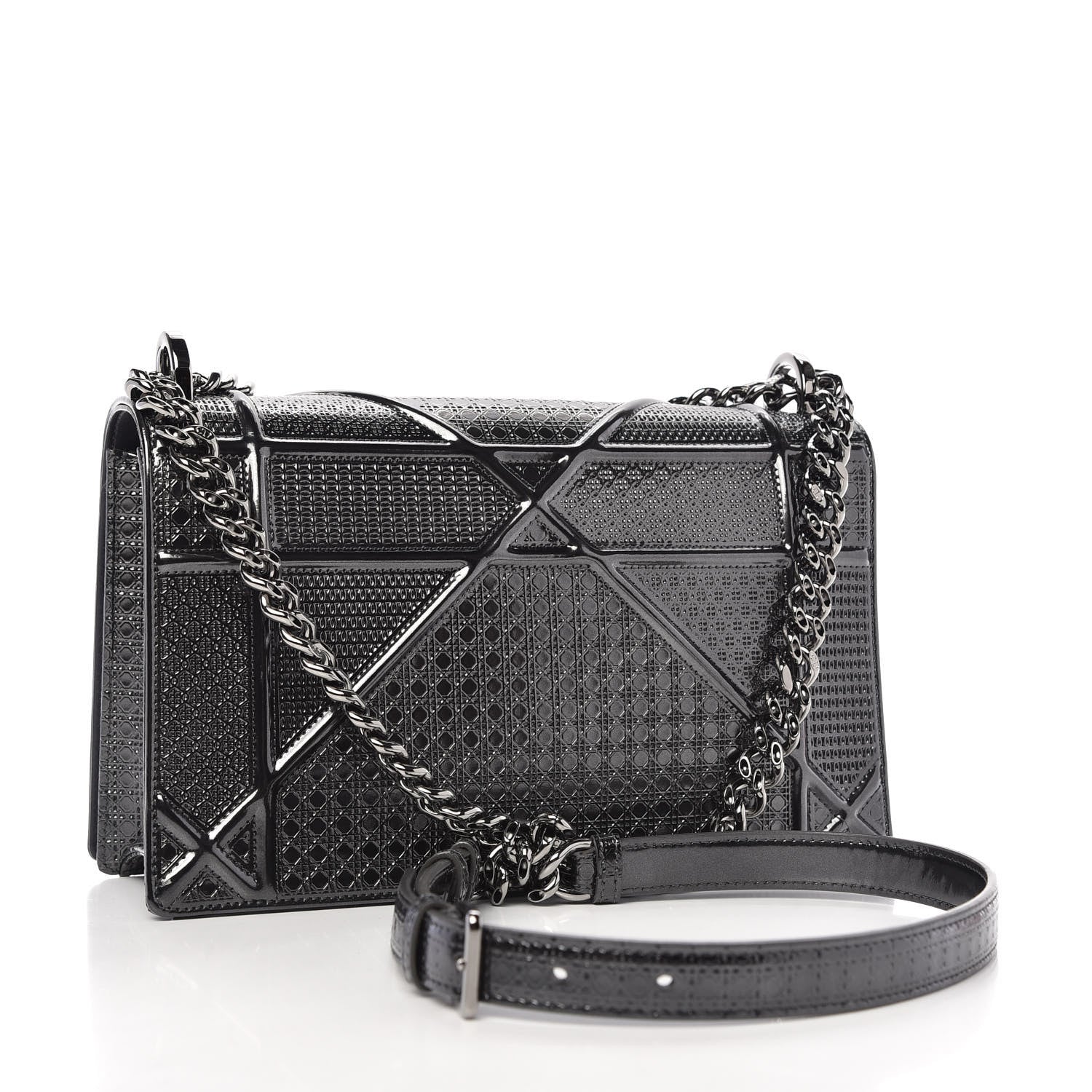 Christian Dior Metallic Patent Micro-Cannage Medium Diorama Flap Bag Onyx Black 3 of 12