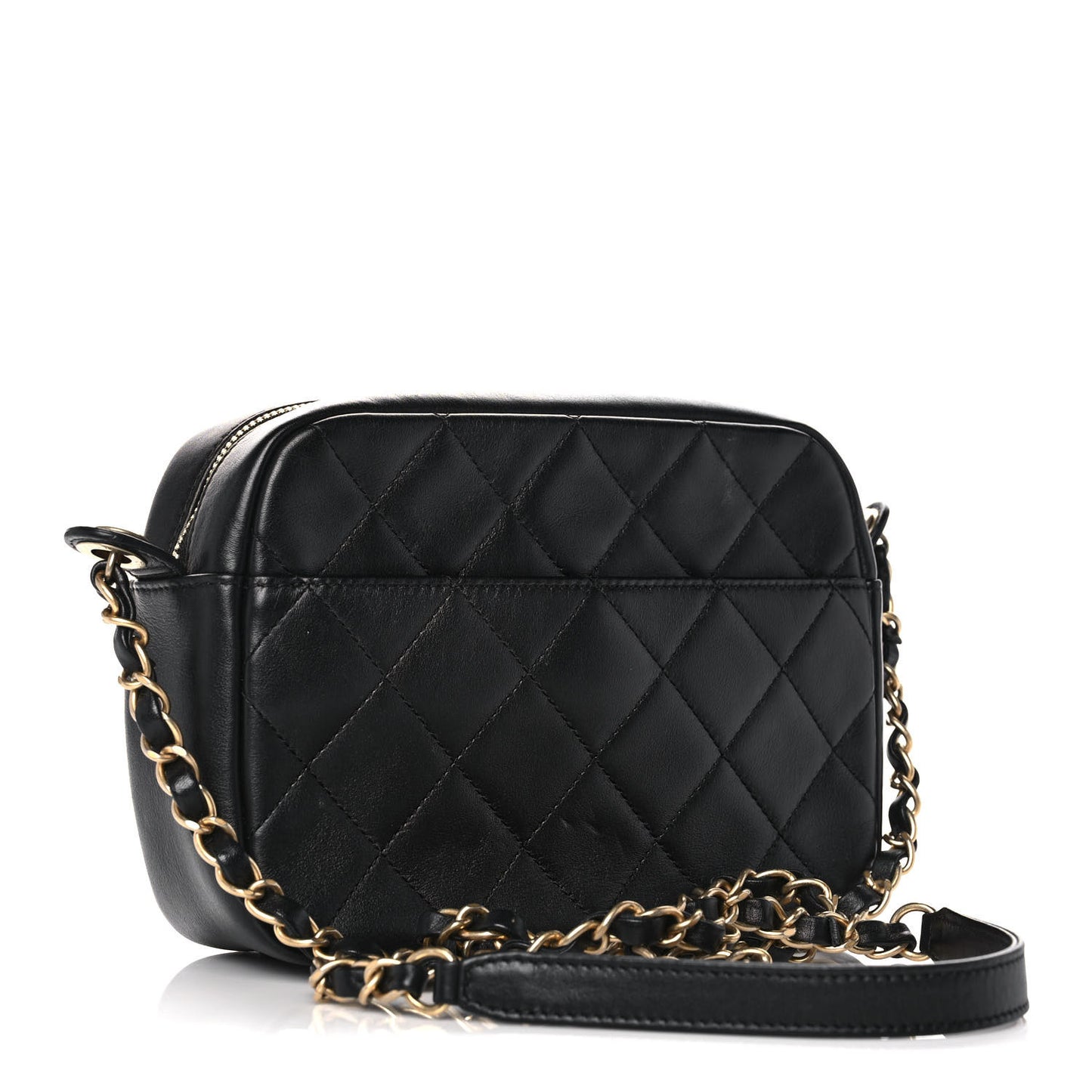 Calfskin Quilted Enchained Camera Case Bag Black