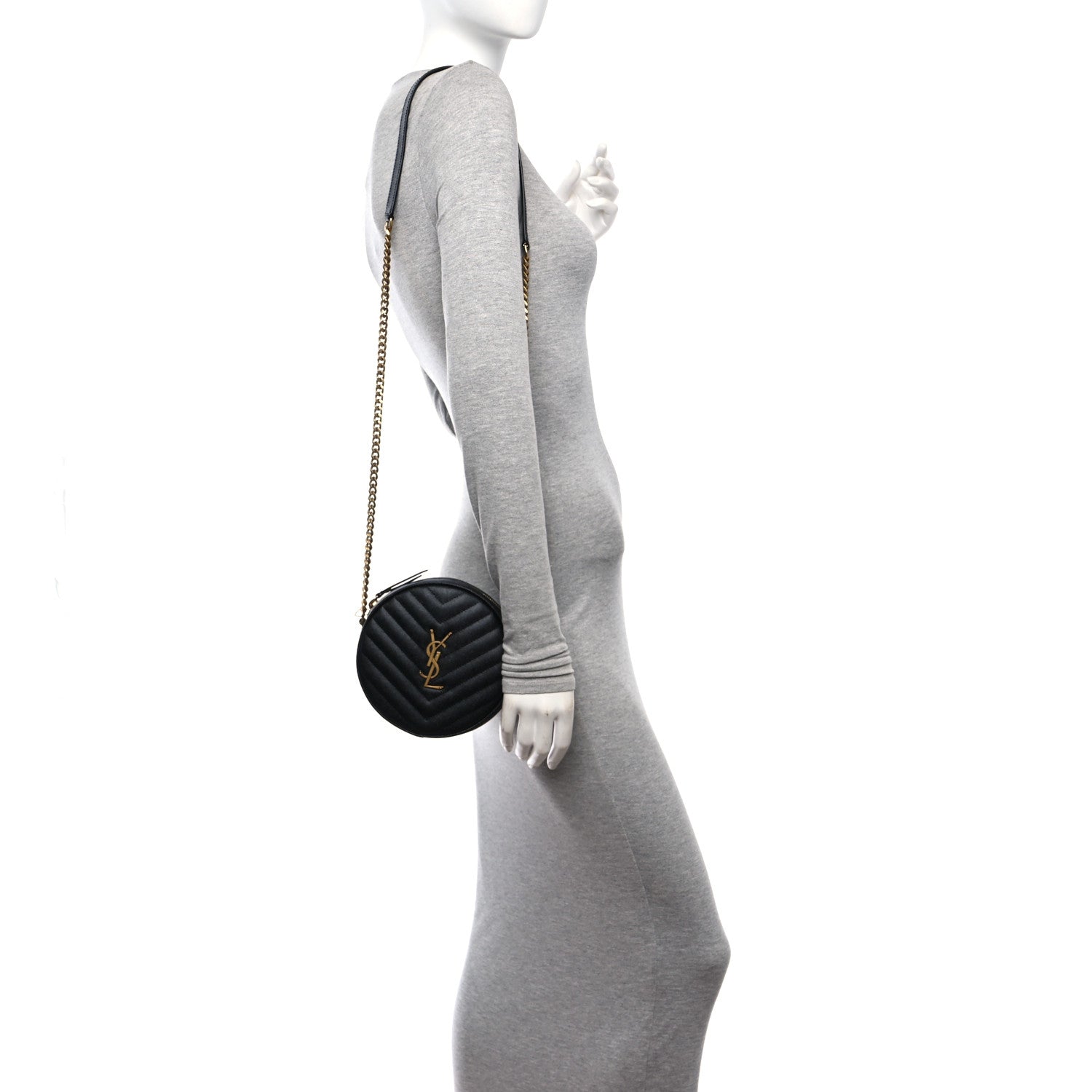 Saint Laurent Grain De Poudre Matelasse Chevron Quilted Round Vinyle Camera Bag Black 2 of 12