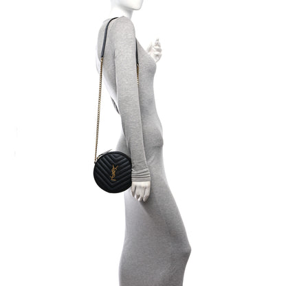 Saint Laurent Grain De Poudre Matelasse Chevron Quilted Round Vinyle Camera Bag Black 2 of 12