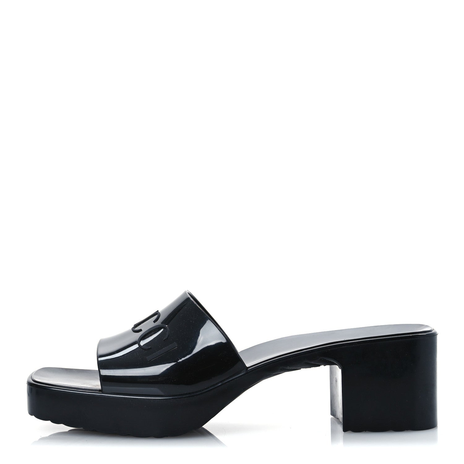 Gucci Rubber Gucci Logo Womens Platform 20/60mm Slide Sandals 40 Black 1 of 11