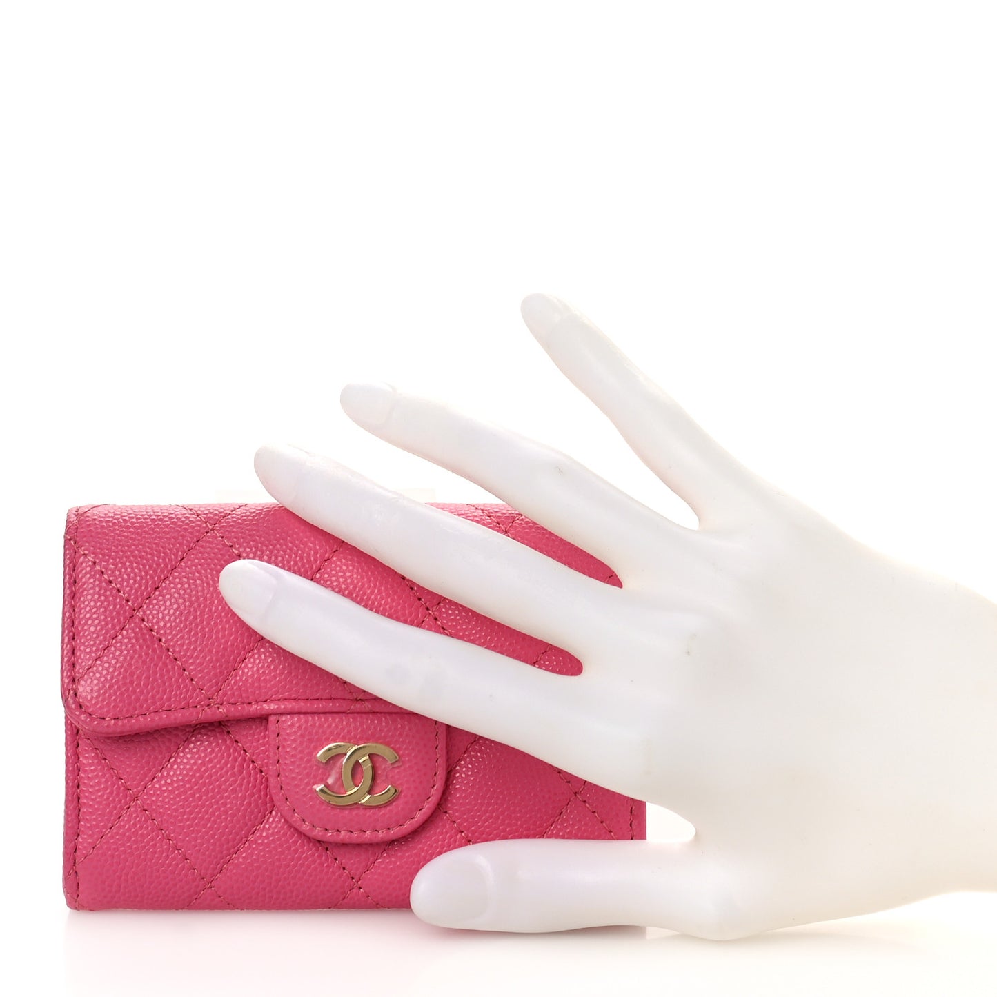 Caviar Quilted Flap Card Holder Pink
