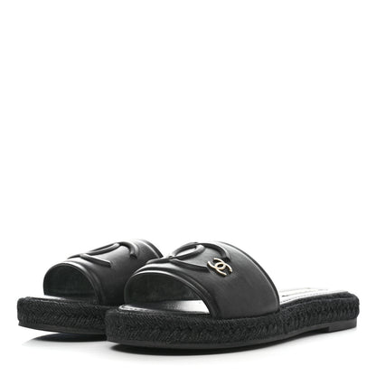 Chanel Lambskin Espadrille Mule Sandals 37 Black 3 of 8