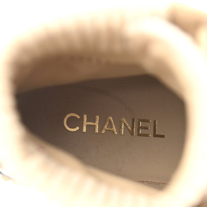 Chanel Suede Calfskin Velvet Quilted CC Combat Boots 38 Beige Black 7 of 8