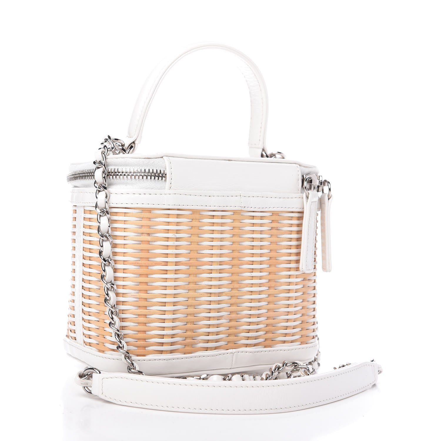 Chanel Calfskin Raffia Small Vanity Case Bag White Beige 3 of 9