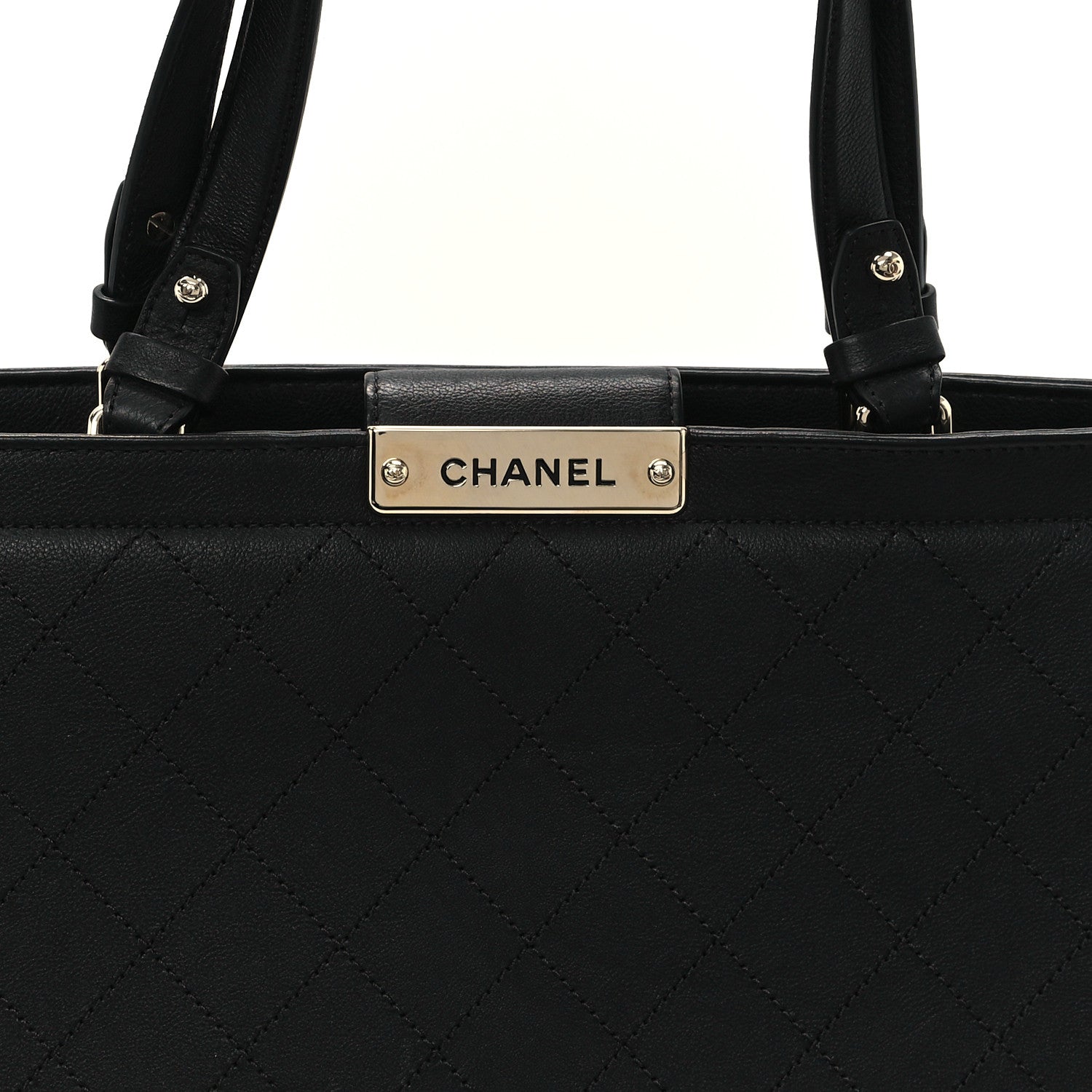 Chanel Grained Calfskin Stitched Large Label Click Shopper Tote Black 8 of 12