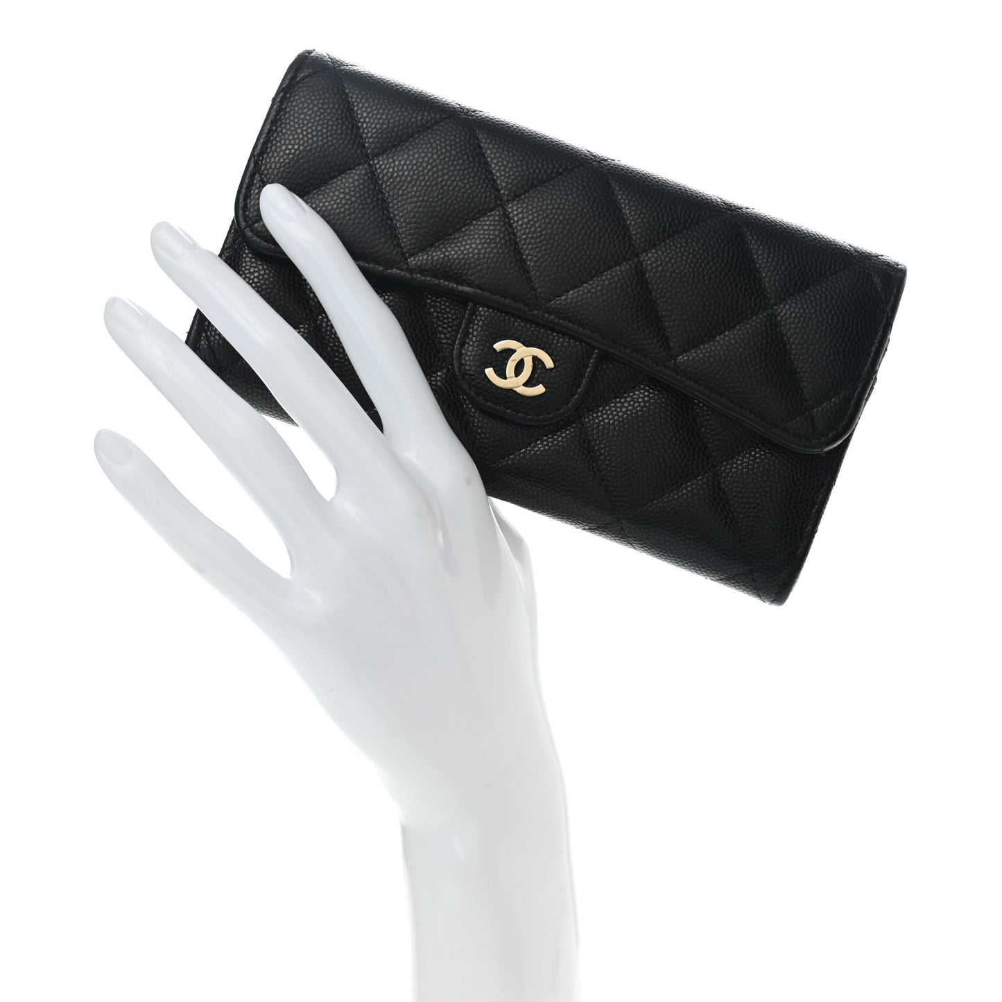 Caviar Quilted Medium Gusset Flap Wallet Black