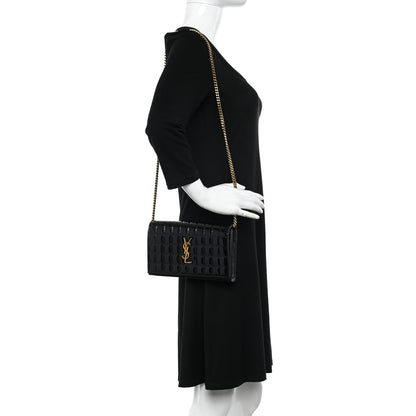Saint Laurent Patent Carre Quilted Cassandre Chain Wallet Black 2 of 10