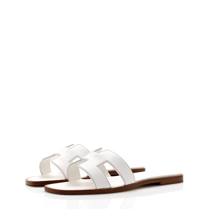 Hermes Box Calfskin Oran Sandals 37 White 3 of 9