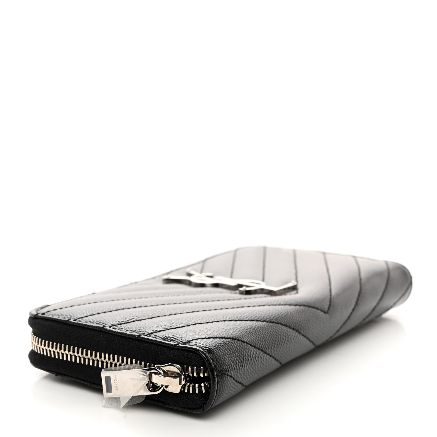 Saint Laurent SAINT LAURENT Grain De Poudre Matelasse Chevron Monogram Zip Around Wallet Black 4 of 7