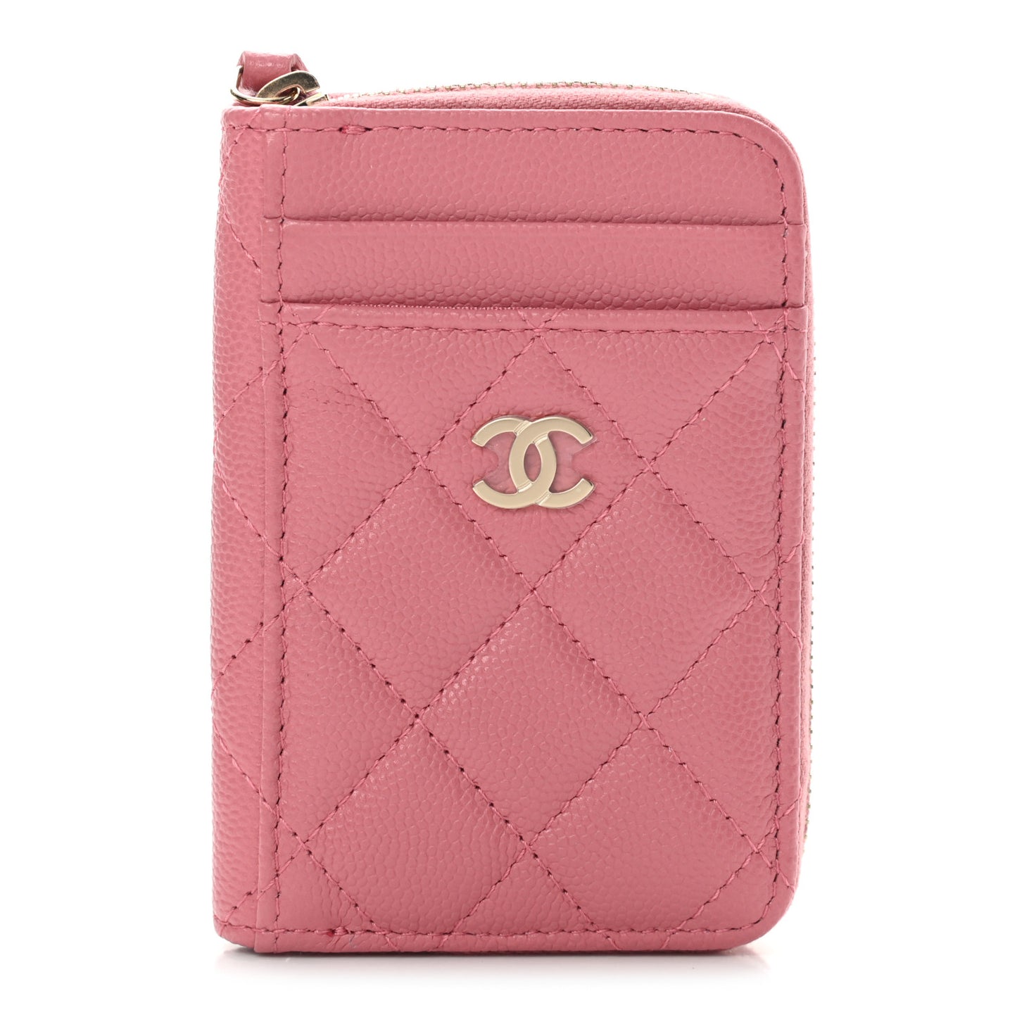 Caviar Quilted Zip Card Holder Pink