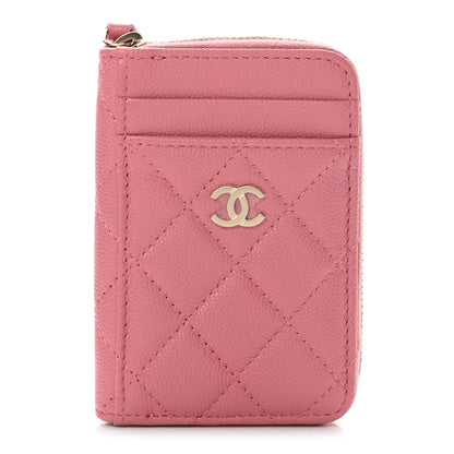 Chanel Caviar Quilted Zip Card Holder Pink 1 of 8