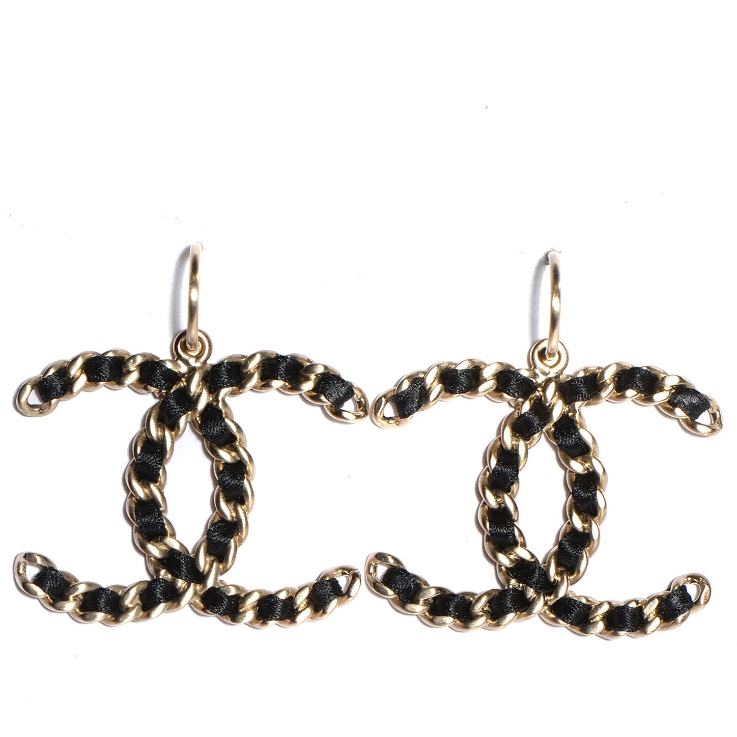 Chanel Satin CC Chain Earrings Light Gold Black 1 of 6