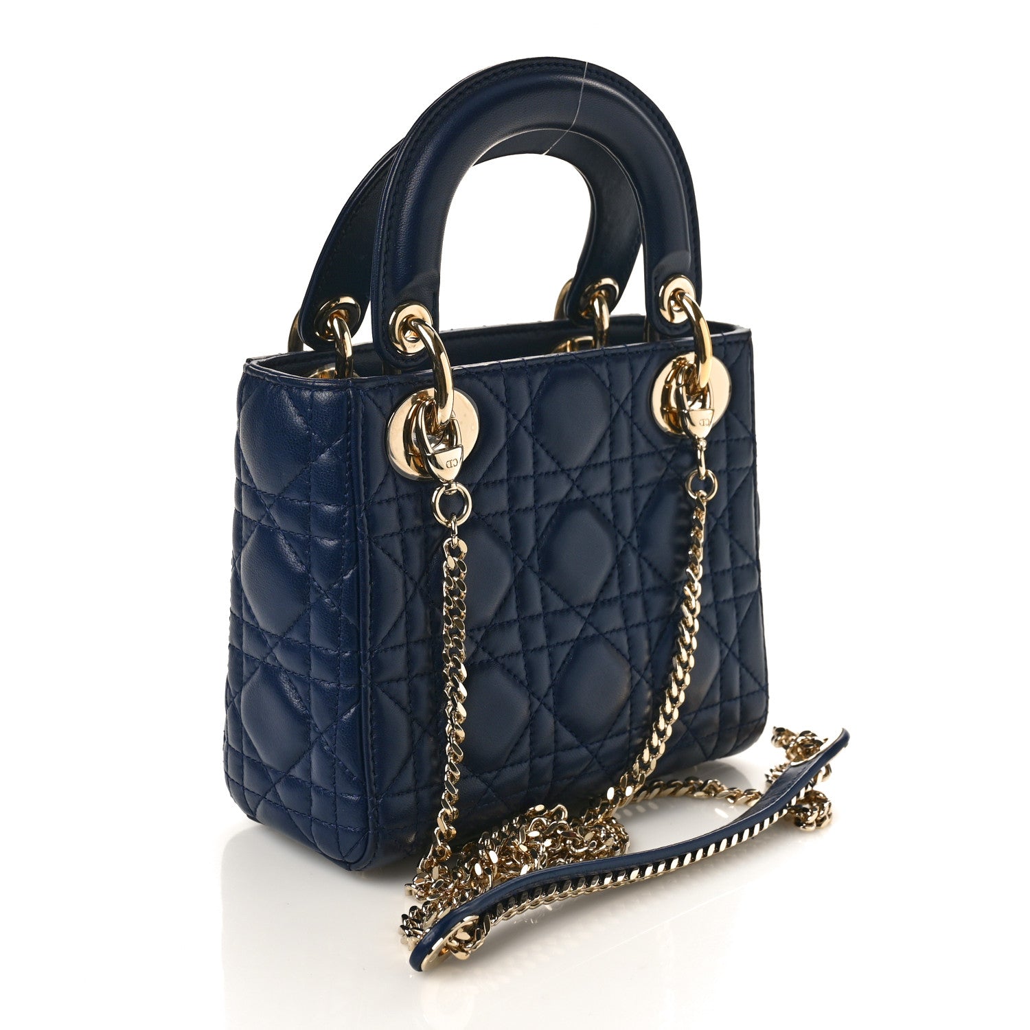 レディディオール　スモール　ネイビー Christian Dior CHRISTIAN DIOR Lambskin Cannage Mini Lady Dior Navy