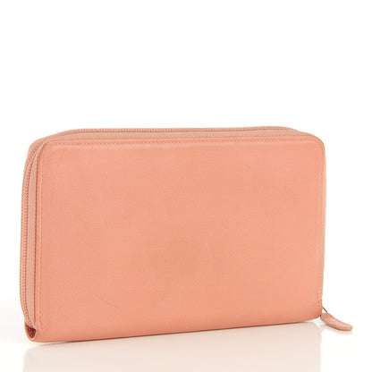 Chanel Goatskin Camellia Embossed Zip Around Organizer Wallet Pink 3 of 8