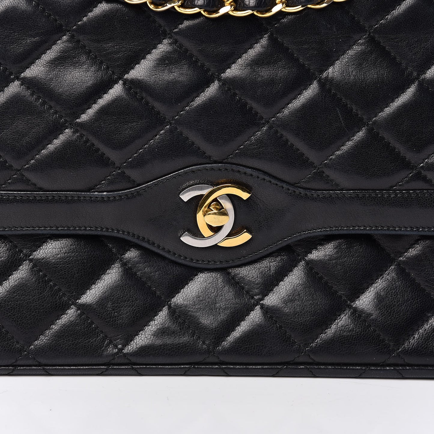 Lambskin Quilted Medium Double Flap Bag Black
