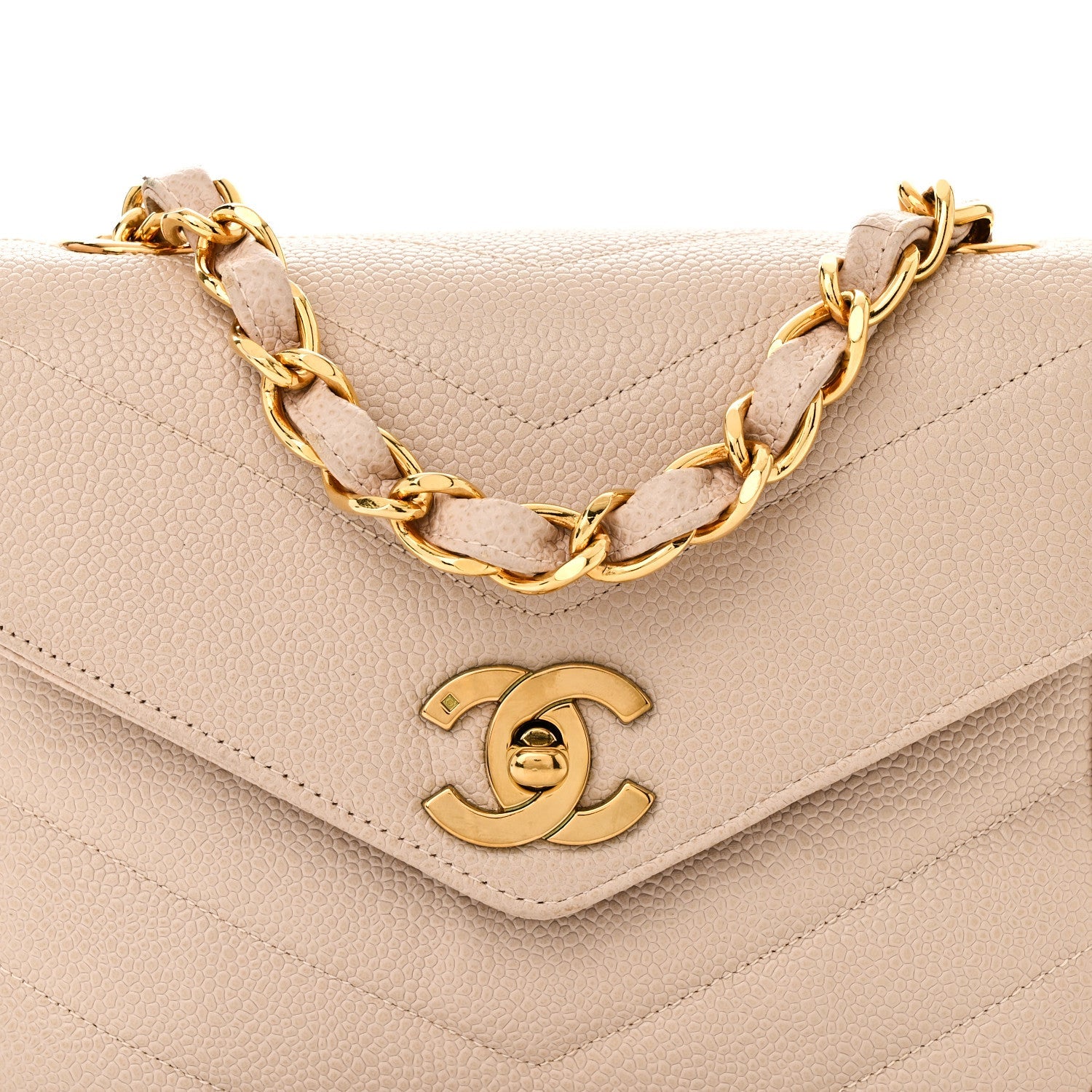 Chanel Caviar Chevron Quilted Mini Square Flap Light Beige 8 of 10