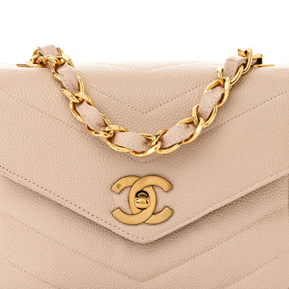 Chanel Caviar Chevron Quilted Mini Square Flap Light Beige 8 of 10