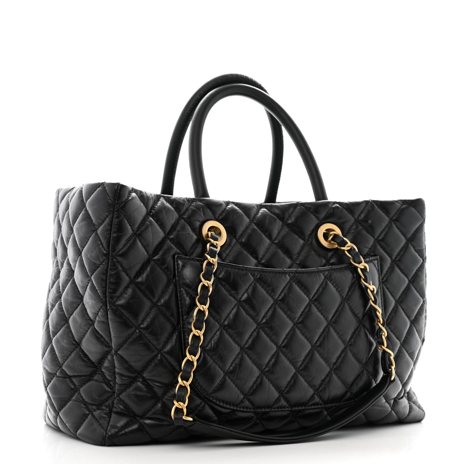 Chanel Aged Calfskin Quilted Large Coco Handle Shopping Tote Black 4 of 14