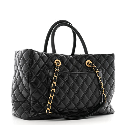 Chanel Aged Calfskin Quilted Large Coco Handle Shopping Tote Black 4 of 14
