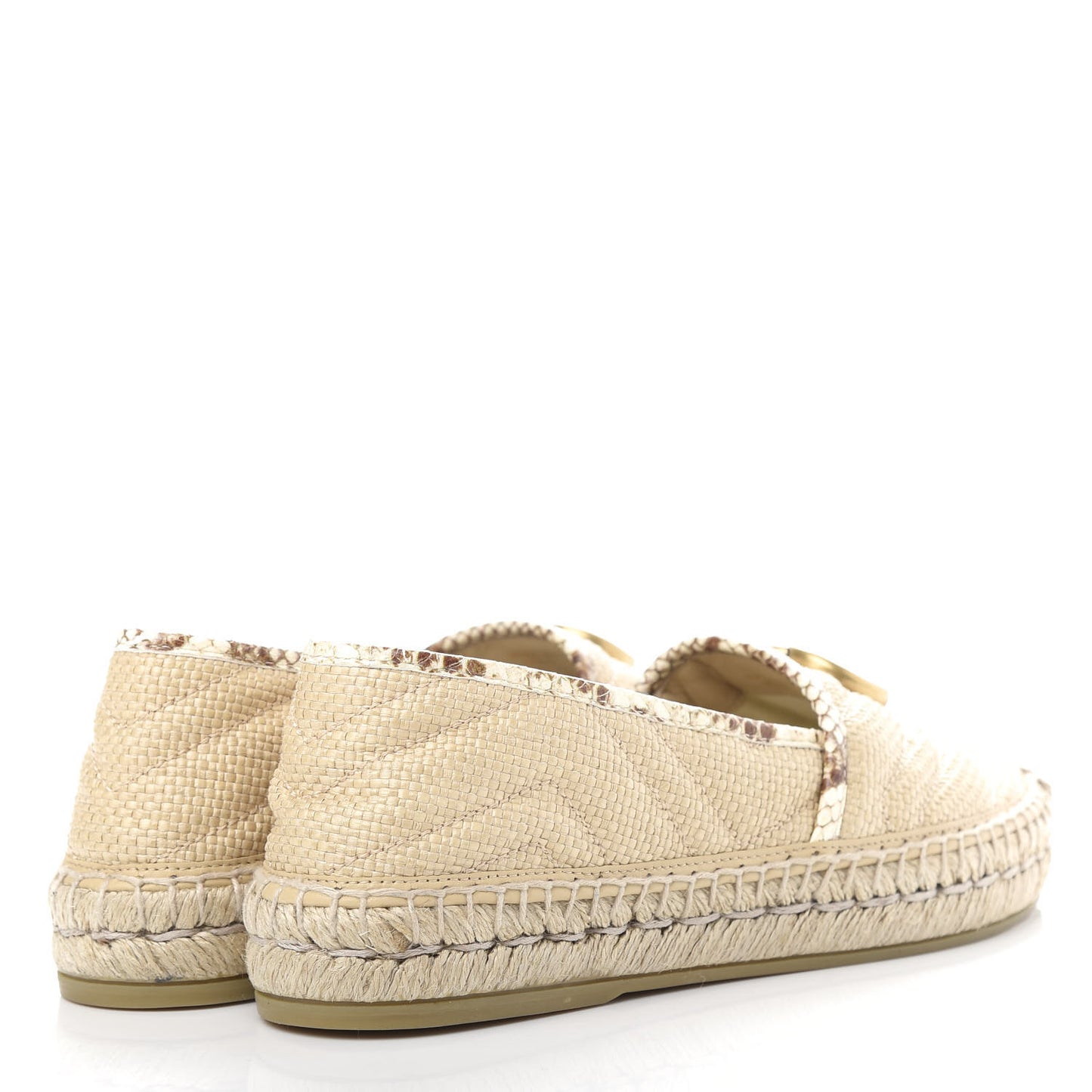 Straw Elaphe Matelasse GG Marmont Espadrilles 37 Natural Cream Brown
