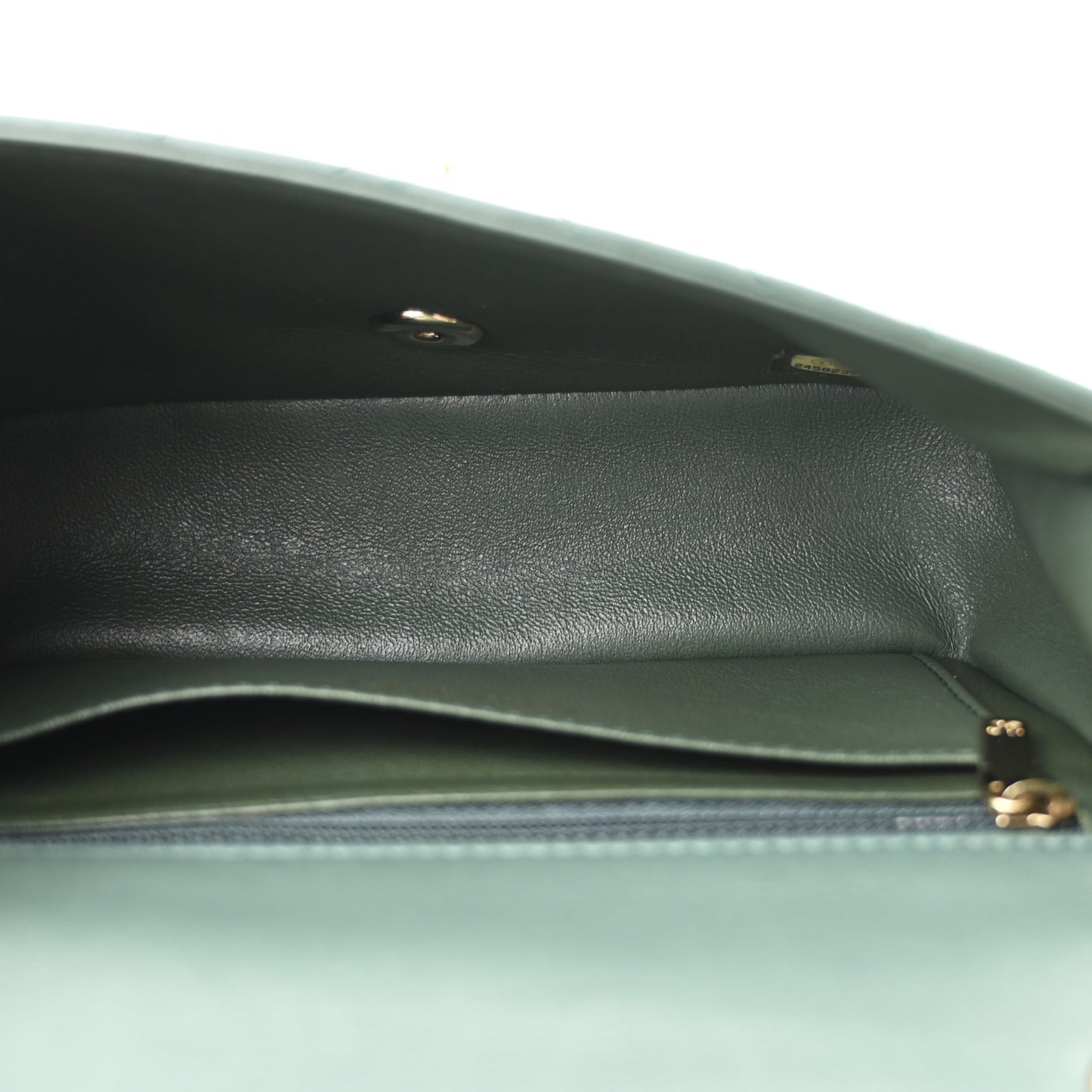 Lambskin Chevron Quilted Mini Rectangular Flap Dark Green