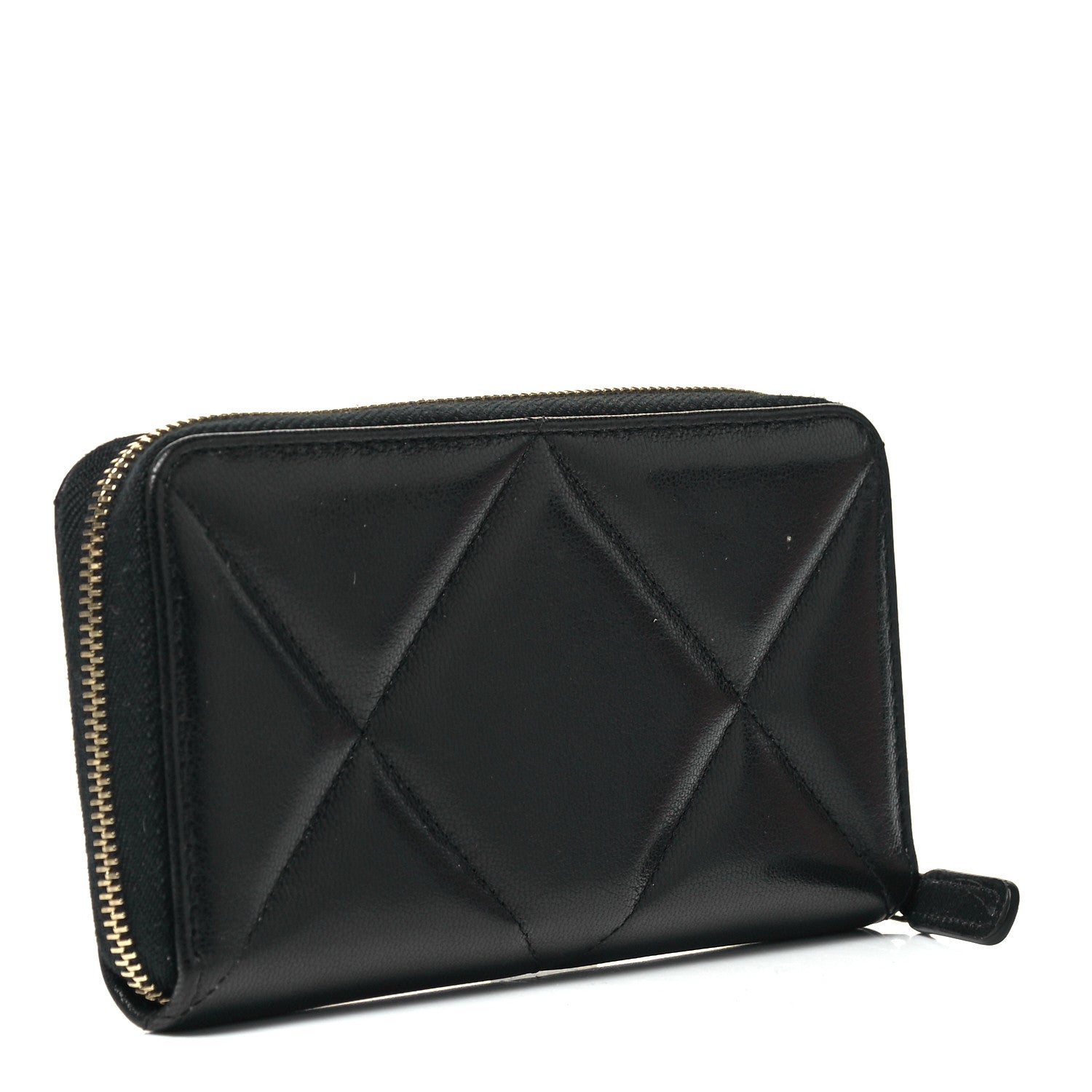 Chanel Shiny Goatskin Quilted Chanel 19 Long Zipped Around Wallet Black 3 of 9