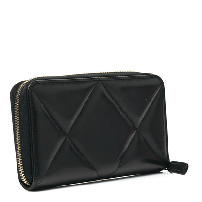 Chanel Shiny Goatskin Quilted Chanel 19 Long Zipped Around Wallet Black 3 of 9