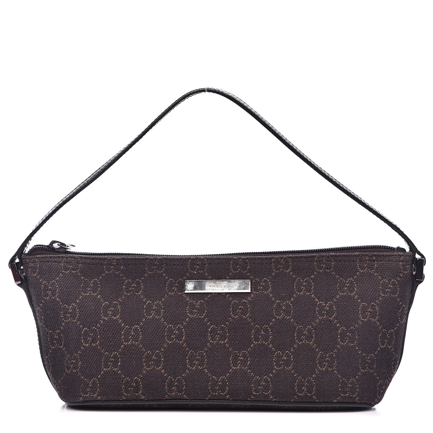 Gucci Denim Monogram Boat Pochette Dark Brown 1 of 12