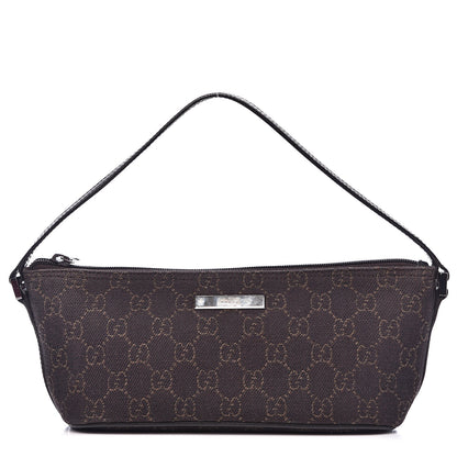 Gucci Denim Monogram Boat Pochette Dark Brown 1 of 12