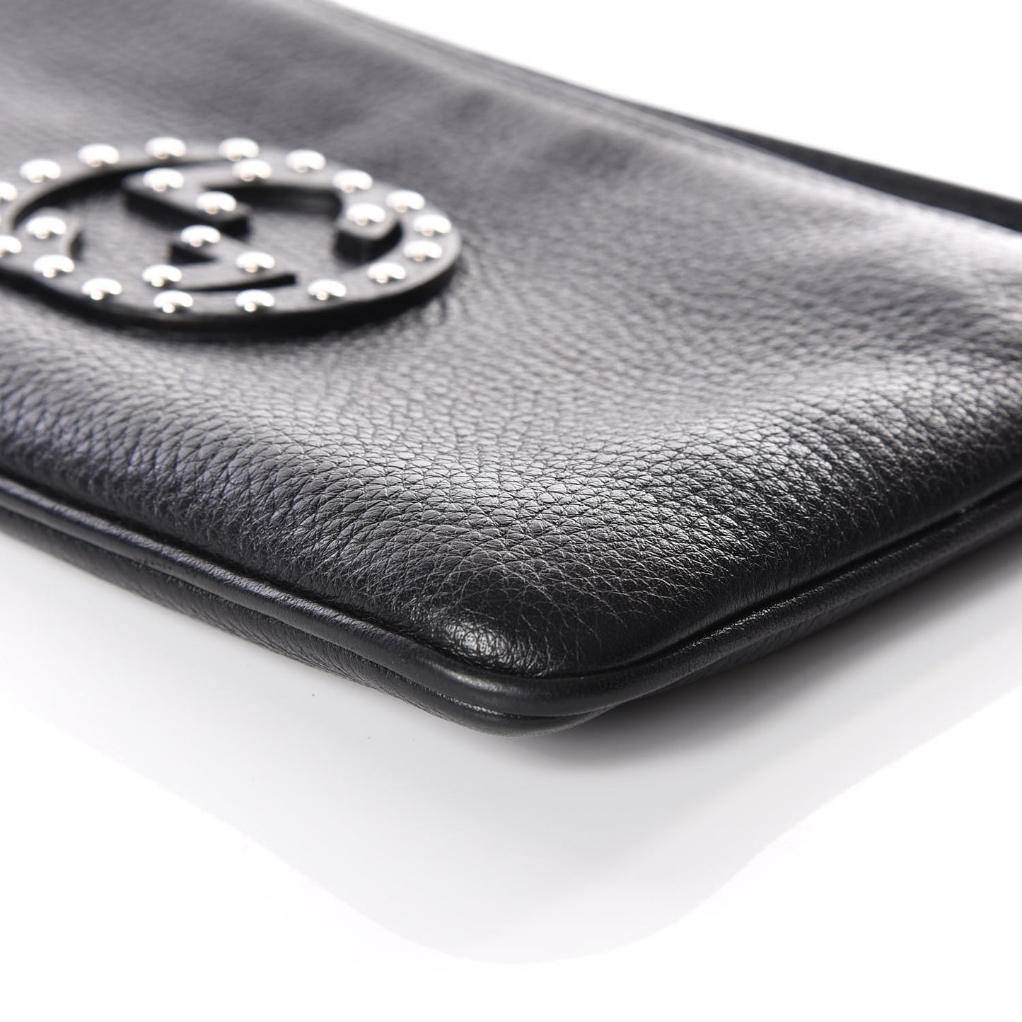 Pebbled Calfskin Studded Soho Wristlet Black