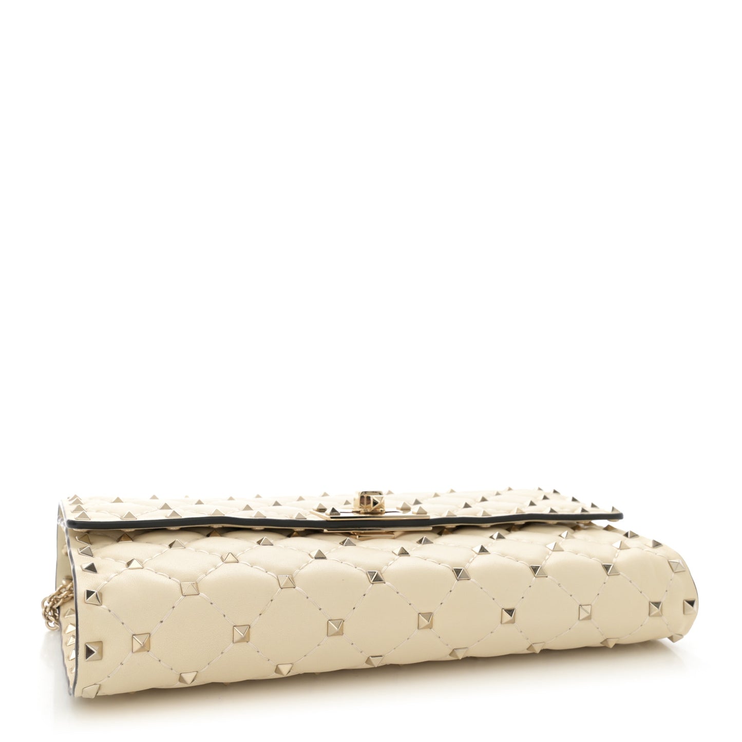 Lambskin Rockstud Spike Wallet on Chain Light Ivory