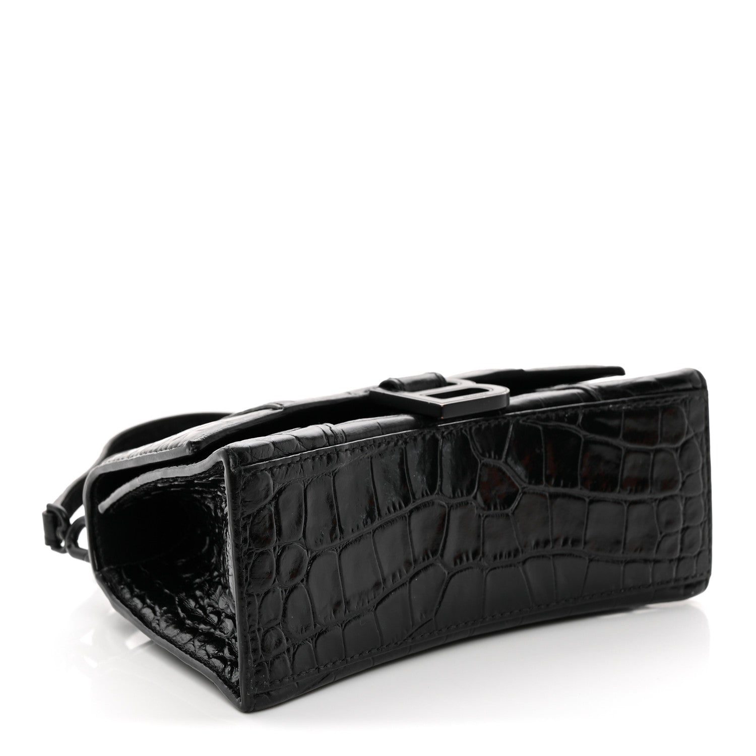 Balenciaga Shiny Calfskin Monochrome Crocodile Embossed Hourglass Top Handle Bag XS Black 4 of 17
